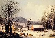 George Henry Durrie Red School House, Winter oil painting
